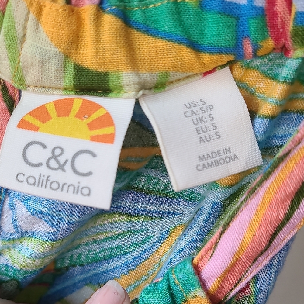 C&C California Vibrant Multicolor Mini Dress Sleeveless Coverup Linen Blend - Picture 2 of 11